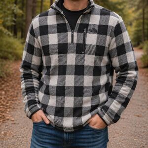 The North Face Buffalo Plaid 1/4 Zip Fleece Pullover XXL Black/White